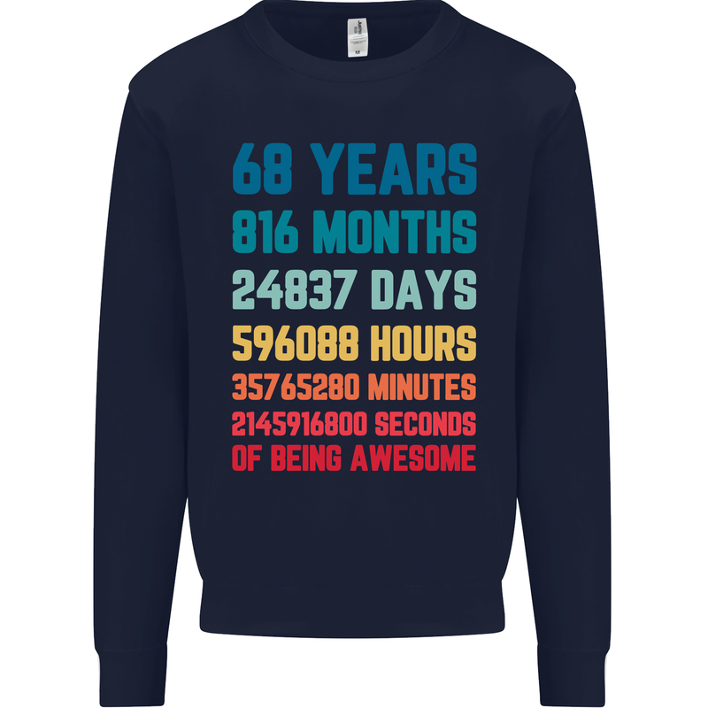 68th Birthday 68 Year Old Mens Sweatshirt Jumper Navy Blue