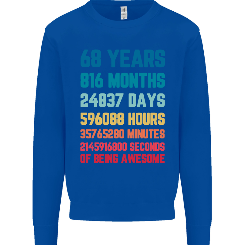 68th Birthday 68 Year Old Mens Sweatshirt Jumper Royal Blue