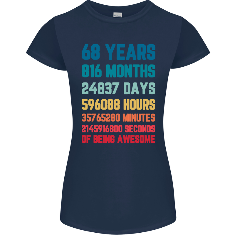 68th Birthday 68 Year Old Womens Petite Cut T-Shirt Navy Blue