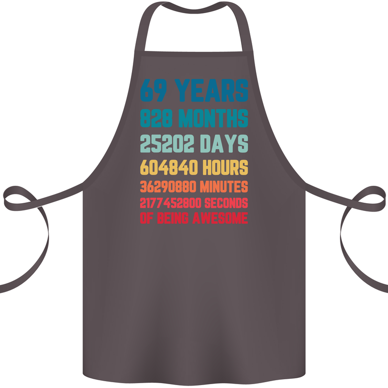 69th Birthday 69 Year Old Cotton Apron 100% Organic Dark Grey