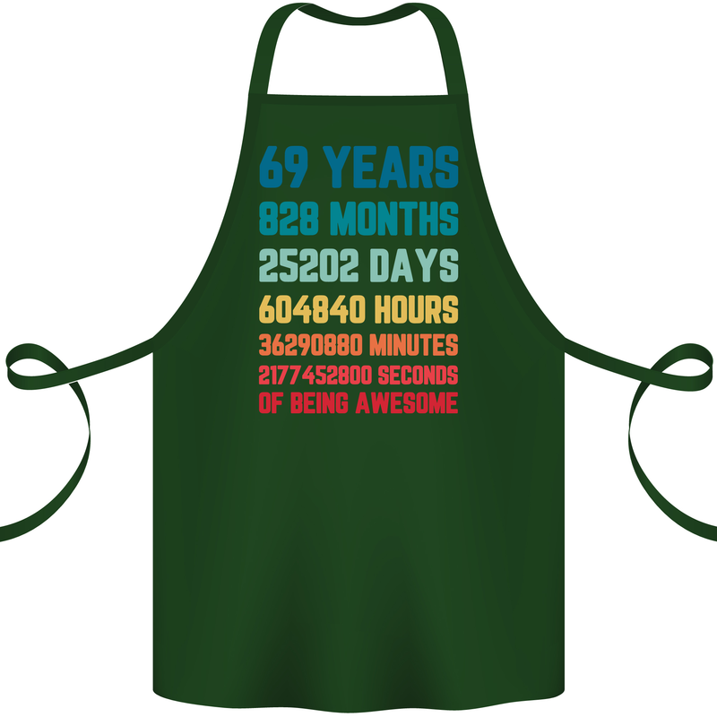 69th Birthday 69 Year Old Cotton Apron 100% Organic Forest Green