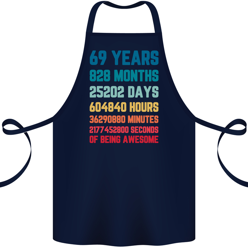 69th Birthday 69 Year Old Cotton Apron 100% Organic Navy Blue