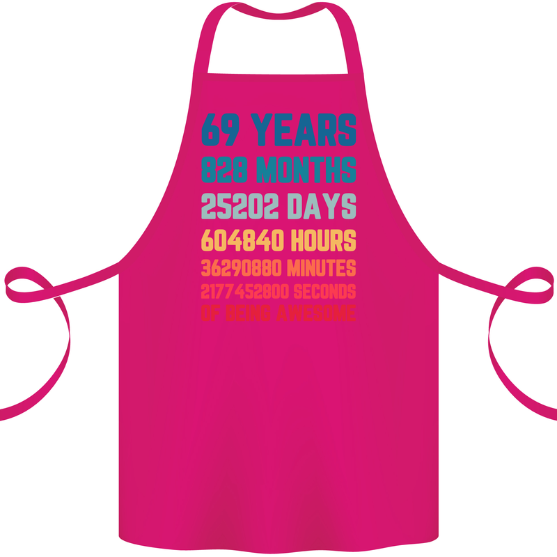 69th Birthday 69 Year Old Cotton Apron 100% Organic Pink