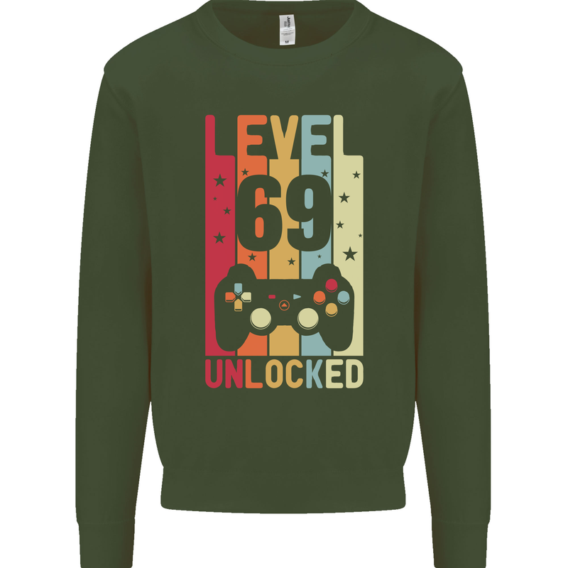 69th Birthday 69 Year Old Level Up Gamming Mens Sweatshirt Jumper Forest Green