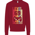 69th Birthday 69 Year Old Level Up Gamming Mens Sweatshirt Jumper Red