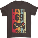 69th Birthday 69 Year Old Level Up Gamming Mens T-Shirt 100% Cotton Dark Chocolate