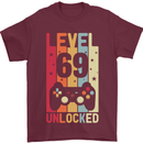 69th Birthday 69 Year Old Level Up Gamming Mens T-Shirt 100% Cotton Maroon