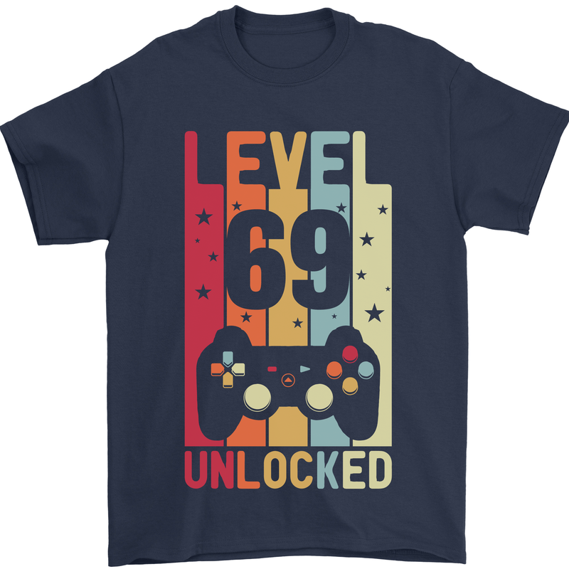 69th Birthday 69 Year Old Level Up Gamming Mens T-Shirt 100% Cotton Navy Blue