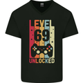 69th Birthday 69 Year Old Level Up Gamming Mens V-Neck Cotton T-Shirt Black