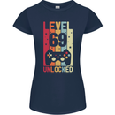 69th Birthday 69 Year Old Level Up Gamming Womens Petite Cut T-Shirt Navy Blue