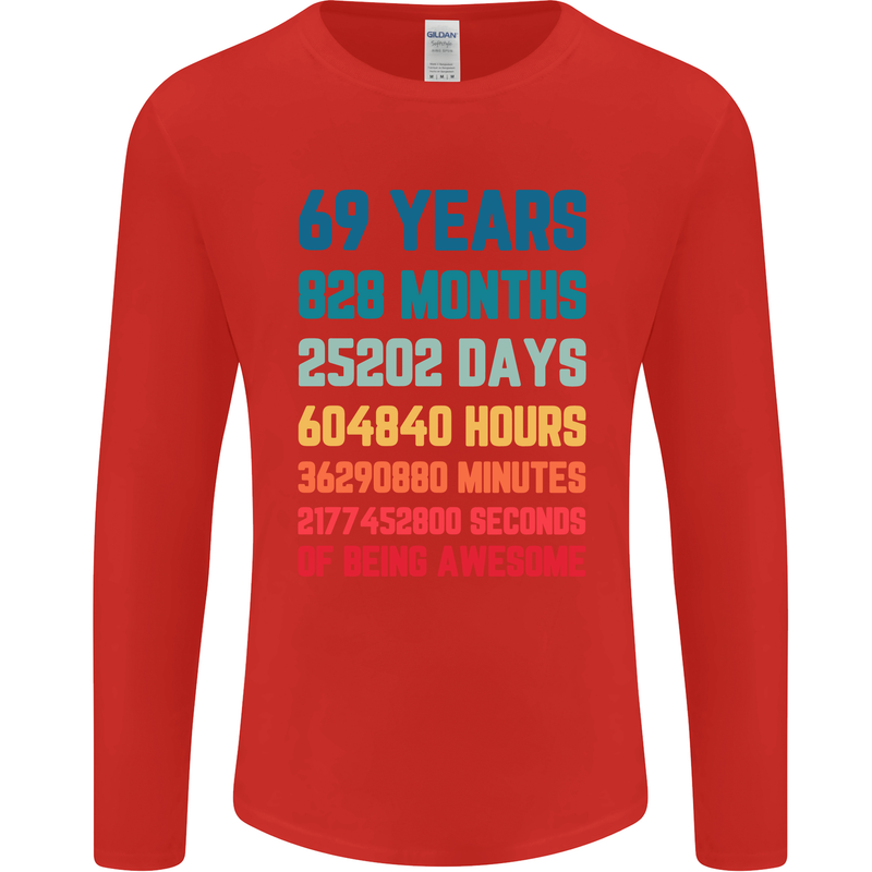 69th Birthday 69 Year Old Mens Long Sleeve T-Shirt Red