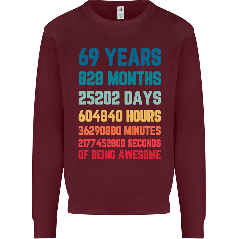 69th Birthday 69 Year Old Mens Sweatshirt Jumper Maroon
