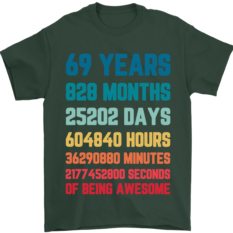 69th Birthday 69 Year Old Mens T-Shirt 100% Cotton Forest Green