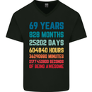 69th Birthday 69 Year Old Mens V-Neck Cotton T-Shirt Black
