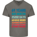 69th Birthday 69 Year Old Mens V-Neck Cotton T-Shirt Charcoal