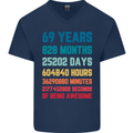 69th Birthday 69 Year Old Mens V-Neck Cotton T-Shirt Navy Blue
