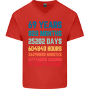 69th Birthday 69 Year Old Mens V-Neck Cotton T-Shirt Red