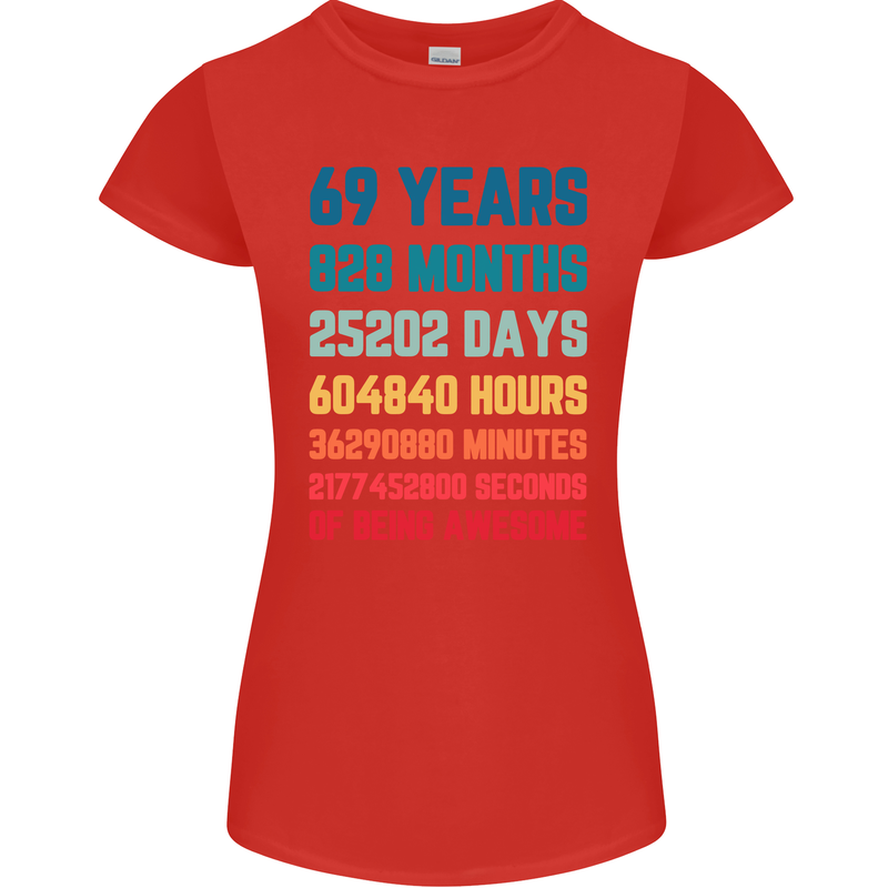 69th Birthday 69 Year Old Womens Petite Cut T-Shirt Red