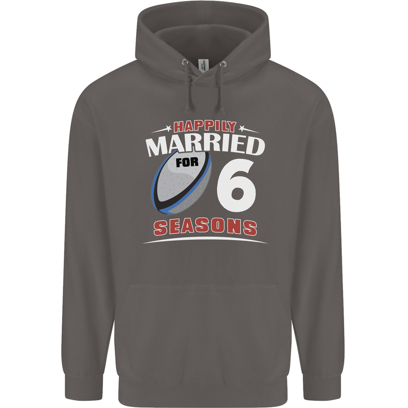 6 Year Wedding Anniversary 6th Rugby Mens 80% Cotton Hoodie Charcoal