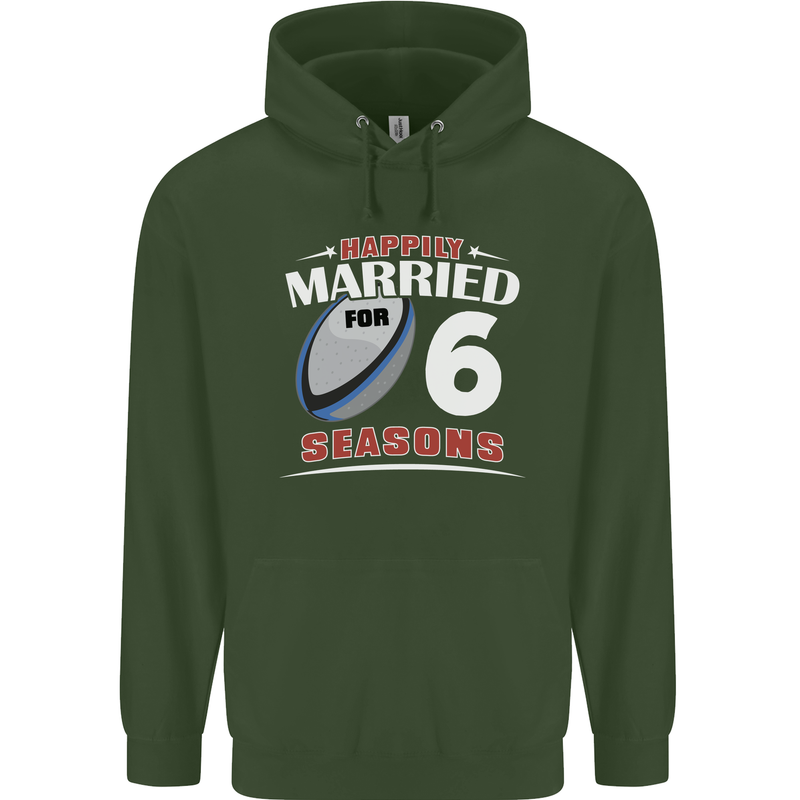 6 Year Wedding Anniversary 6th Rugby Mens 80% Cotton Hoodie Forest Green