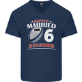 6 Year Wedding Anniversary 6th Rugby Mens V-Neck Cotton T-Shirt Navy Blue