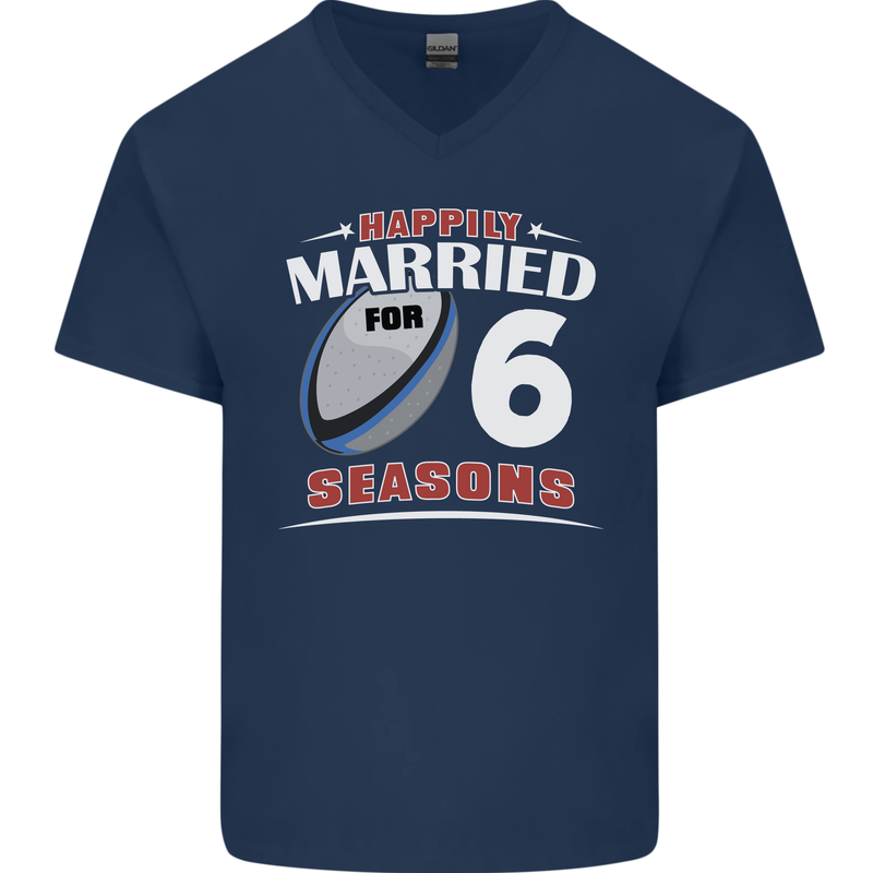 6 Year Wedding Anniversary 6th Rugby Mens V-Neck Cotton T-Shirt Navy Blue