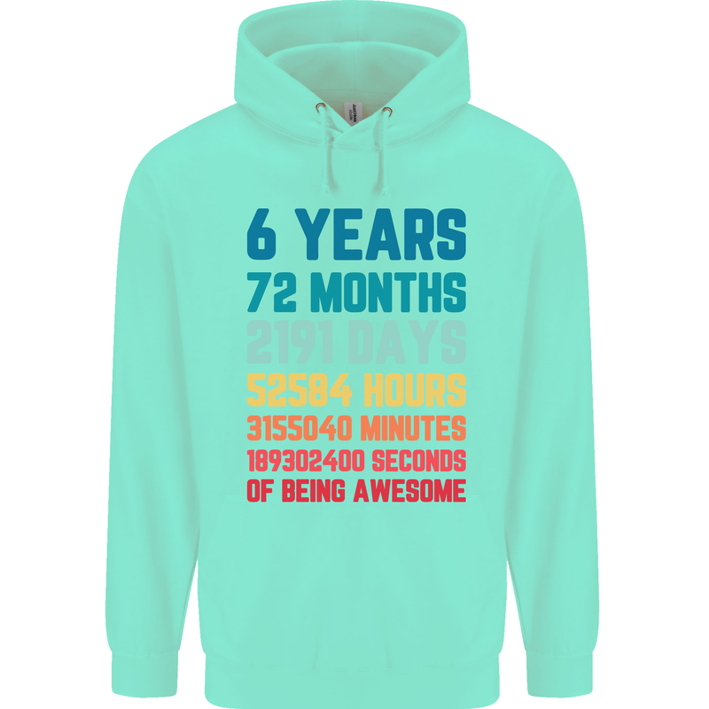 6th Birthday 6 Year Old Childrens Kids Hoodie Peppermint