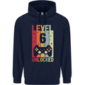 6th Birthday 6 Year Old Level Up Gamming Childrens Kids Hoodie Navy Blue