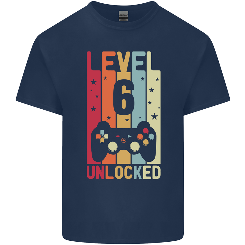 6th Birthday 6 Year Old Level Up Gamming Kids T-Shirt Childrens Navy Blue