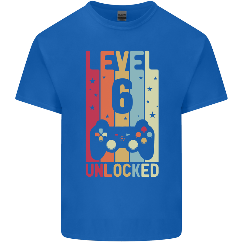 6th Birthday 6 Year Old Level Up Gamming Kids T-Shirt Childrens Royal Blue