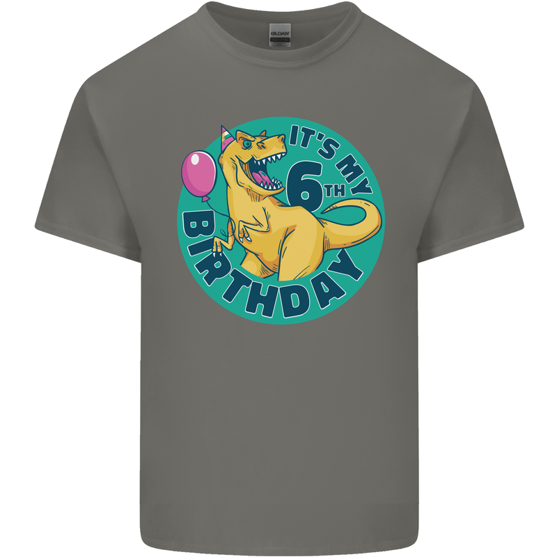 6th Birthday Dinosaur T-Rex 6 Year Old Kids T-Shirt Childrens Charcoal