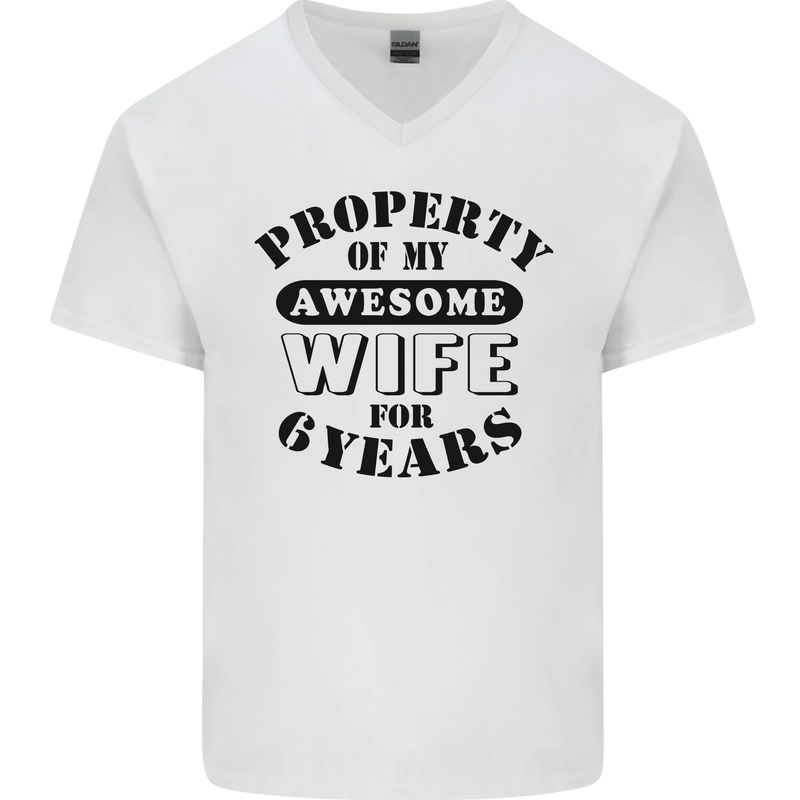 6th Wedding Anniversary 6 Year Funny Wife Mens V-Neck Cotton T-Shirt White