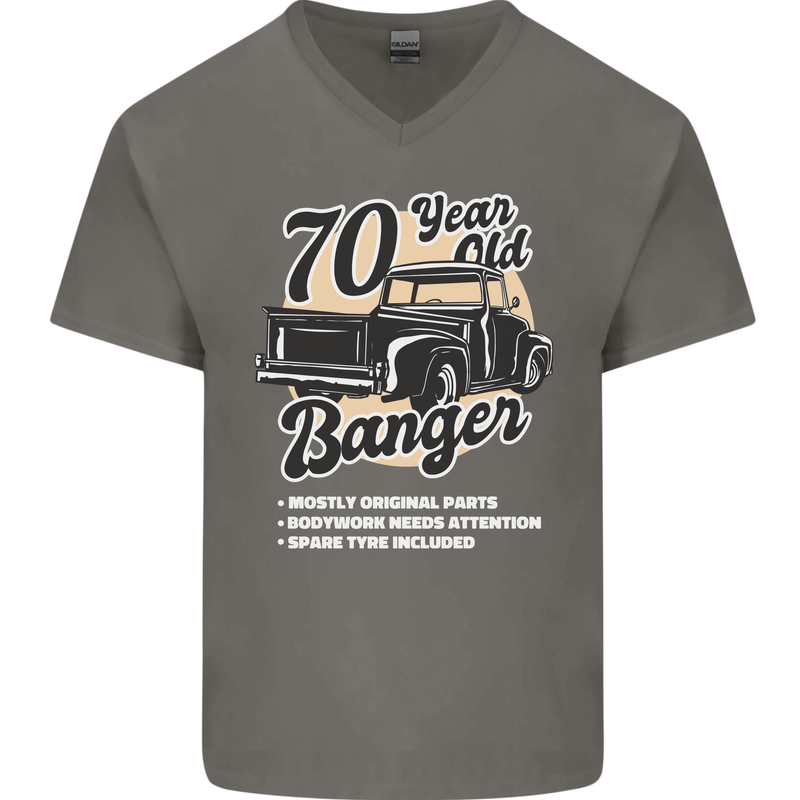 70 Year Old Banger Birthday 70th Year Old Mens V-Neck Cotton T-Shirt Charcoal