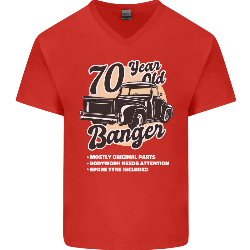 70 Year Old Banger Birthday 70th Year Old Mens V-Neck Cotton T-Shirt Red