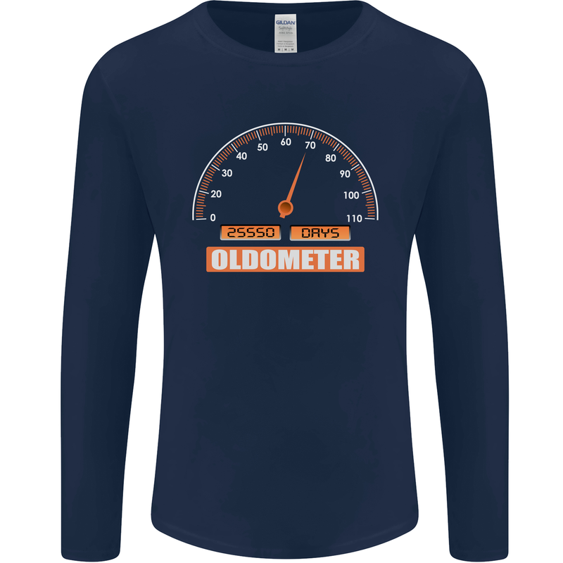 70th Birthday 70 Year Old Ageometer Funny Mens Long Sleeve T-Shirt Navy Blue