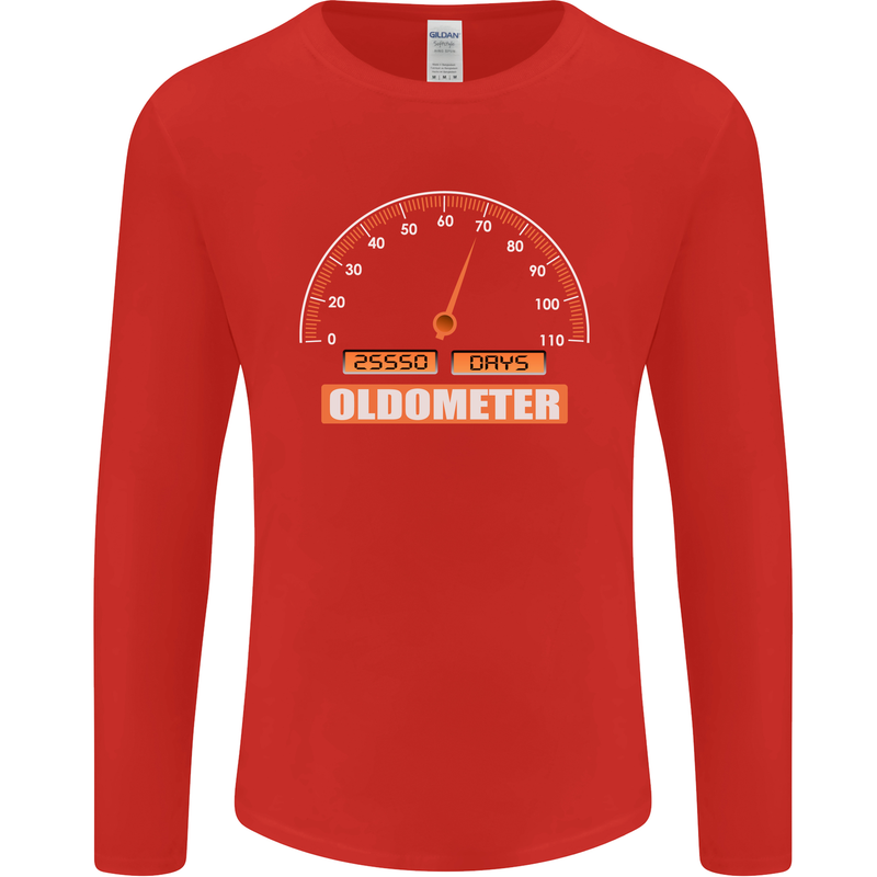 70th Birthday 70 Year Old Ageometer Funny Mens Long Sleeve T-Shirt Red