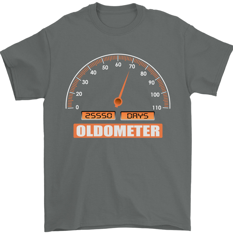 70th Birthday 70 Year Old Ageometer Funny Mens T-Shirt 100% Cotton Charcoal