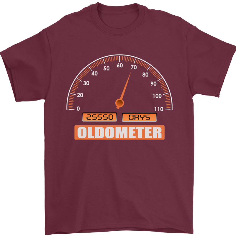 70th Birthday 70 Year Old Ageometer Funny Mens T-Shirt 100% Cotton Maroon