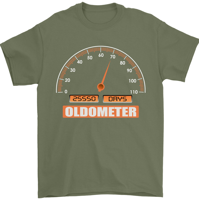 70th Birthday 70 Year Old Ageometer Funny Mens T-Shirt 100% Cotton Military Green