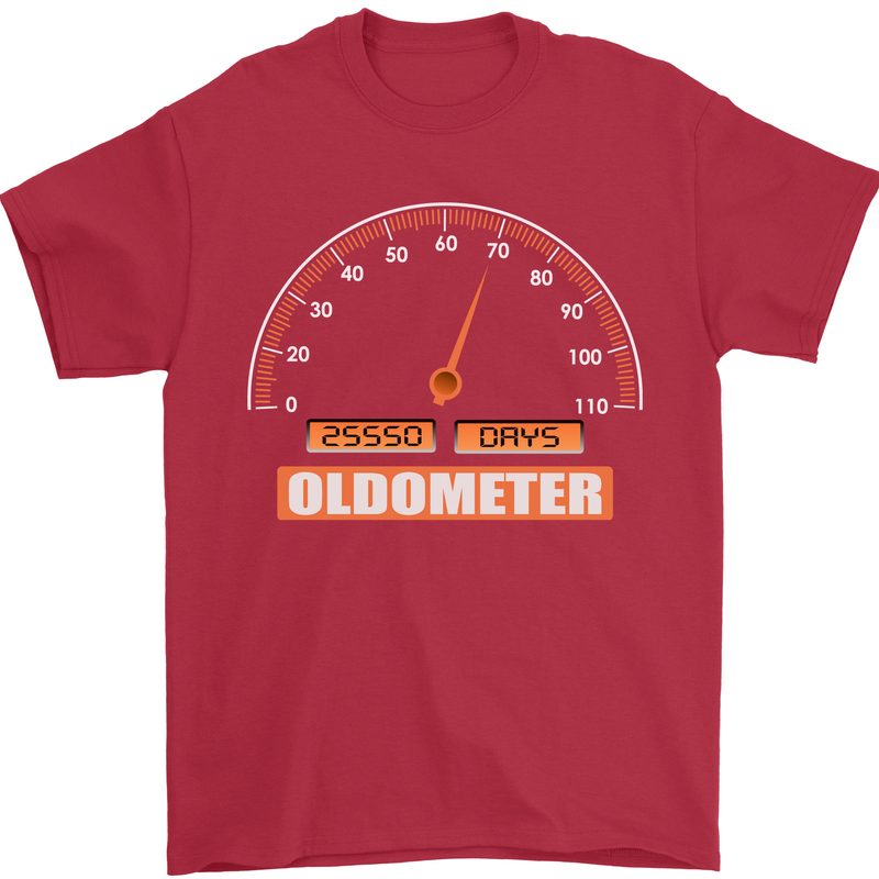 70th Birthday 70 Year Old Ageometer Funny Mens T-Shirt 100% Cotton Red