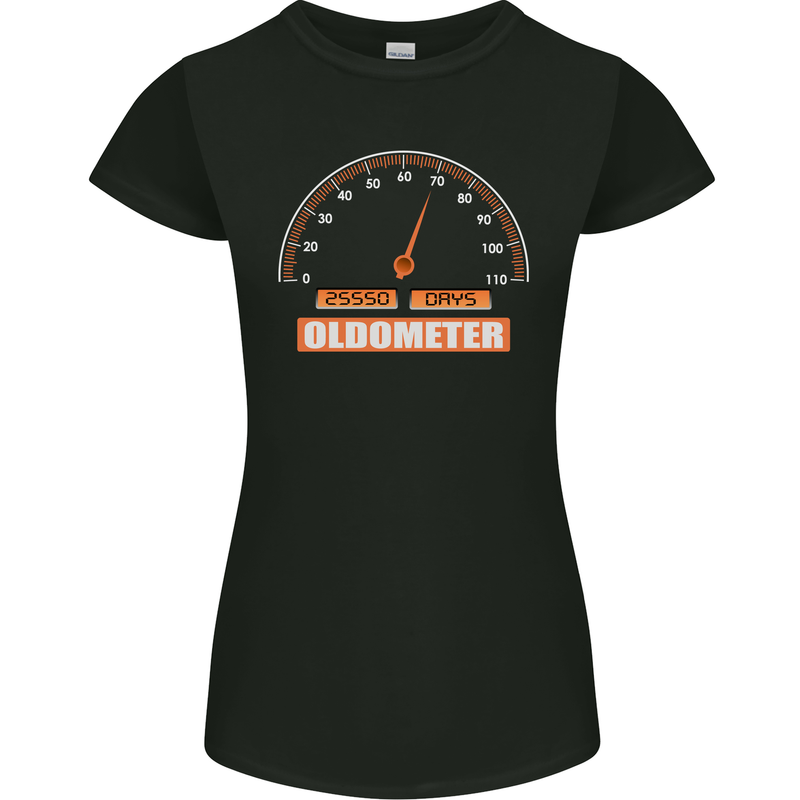 70th Birthday 70 Year Old Ageometer Funny Womens Petite Cut T-Shirt Black