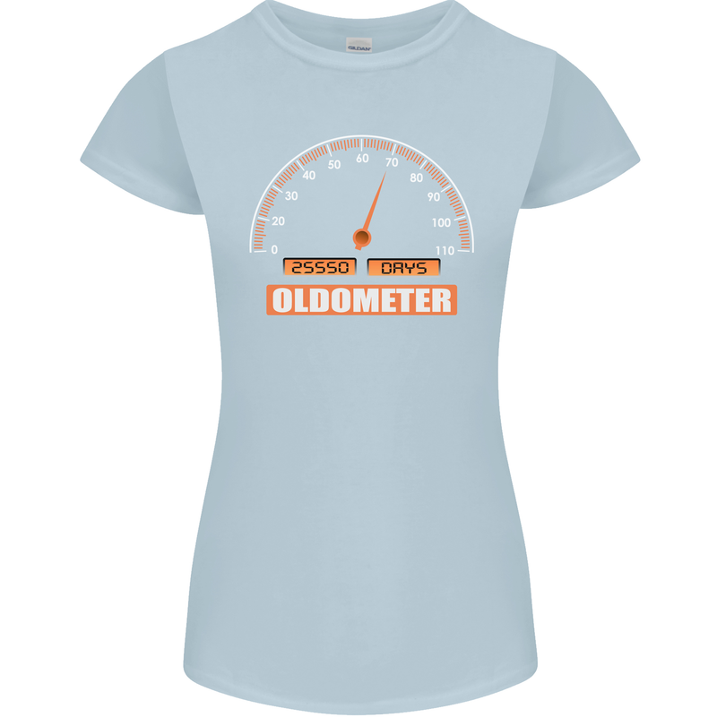 70th Birthday 70 Year Old Ageometer Funny Womens Petite Cut T-Shirt Light Blue