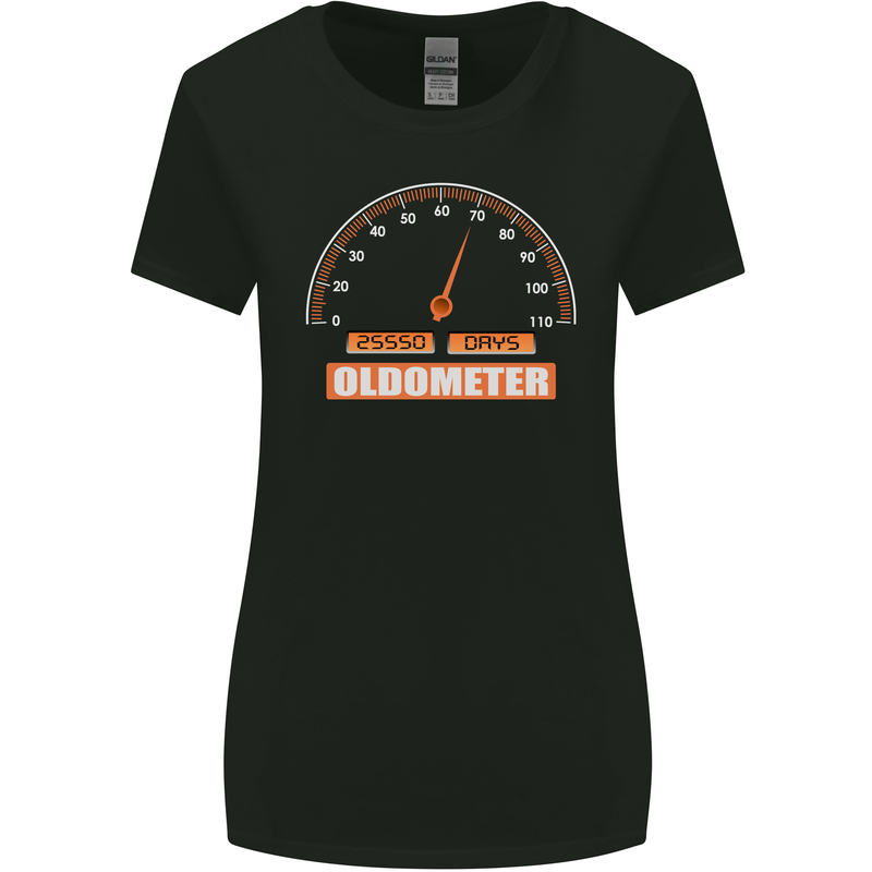 70th Birthday 70 Year Old Ageometer Funny Womens Wider Cut T-Shirt Black