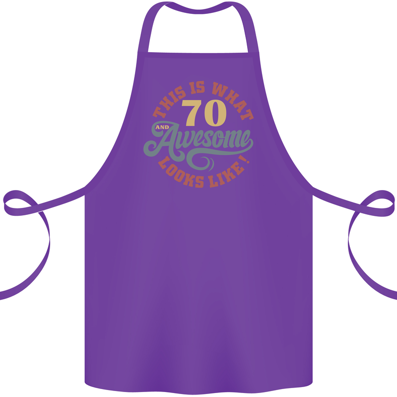 70th Birthday 70 Year Old Awesome Looks Like Cotton Apron 100% Organic Purple