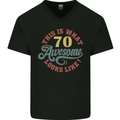 70th Birthday 70 Year Old Awesome Looks Like Mens V-Neck Cotton T-Shirt Black