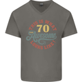 70th Birthday 70 Year Old Awesome Looks Like Mens V-Neck Cotton T-Shirt Charcoal