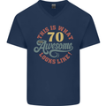 70th Birthday 70 Year Old Awesome Looks Like Mens V-Neck Cotton T-Shirt Navy Blue