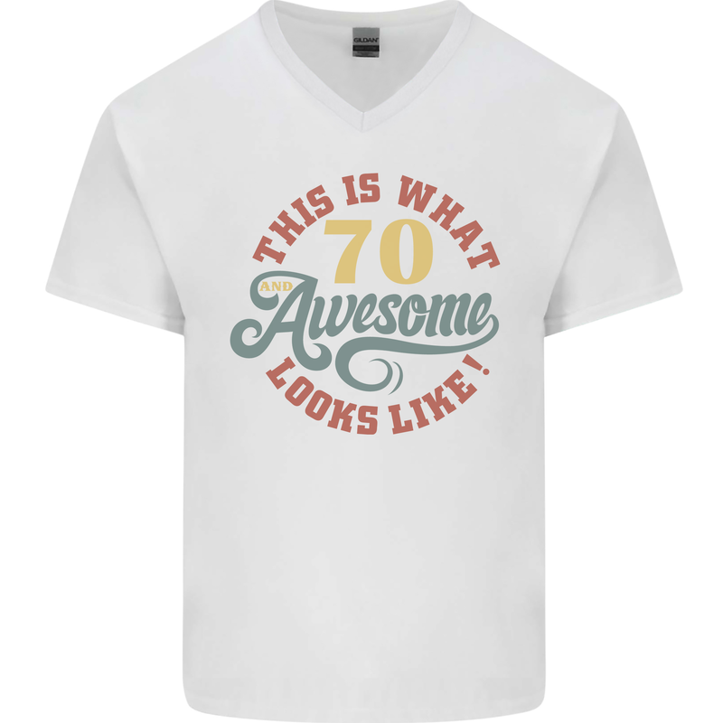 70th Birthday 70 Year Old Awesome Looks Like Mens V-Neck Cotton T-Shirt White