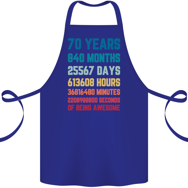 70th Birthday 70 Year Old Cotton Apron 100% Organic Royal Blue