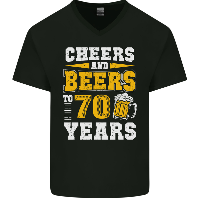 70th Birthday 70 Year Old Funny Alcohol Mens V-Neck Cotton T-Shirt Black